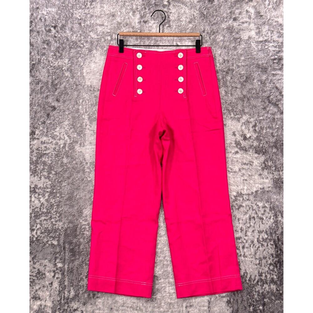 New J Crew Pants 8 Womens Pink Linen High Rise Sailor Relax Straight Crop